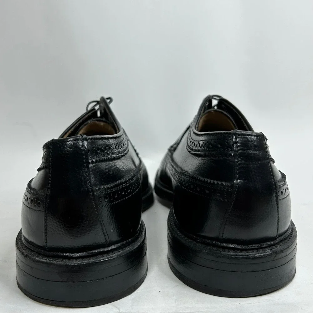Vintage‎ Italian Mens Black Leather Wingtip Brogue Dress Shoes Nailed Heel 9.5